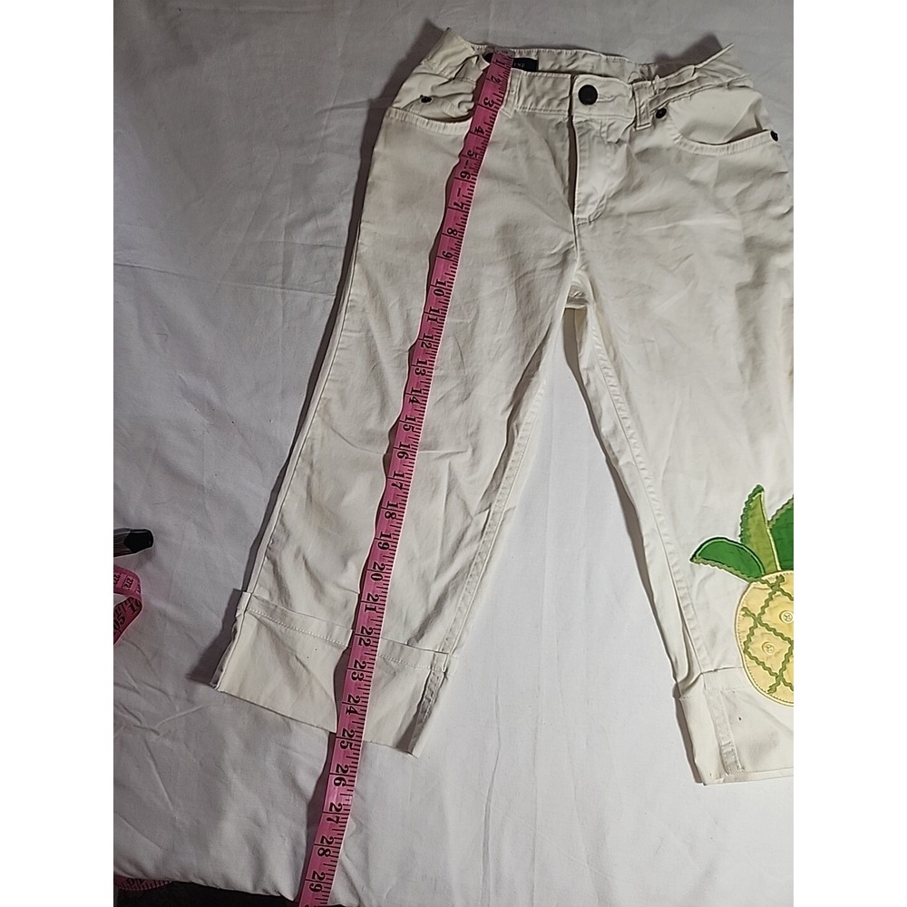 Lands End Girls Capri Pants White with Pineapple Applique SZ 8 Adjustable Waist - Picture 5 of 7